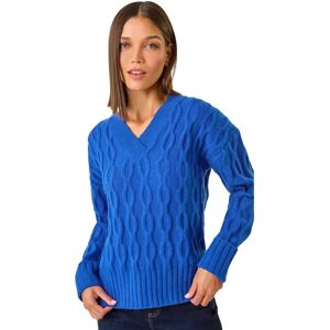 Roman V-Neck Cable Knit Jumper - Royal Blue - Jumper Roman V-Neck Cable Knit Jumper - Royal Blue - Jumper