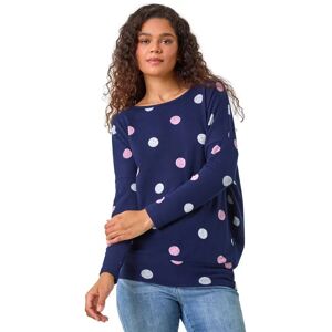 Roman Originals UK Navy Spot Print Snit Top - Size 10 - Top Roman Originals UK Navy Spot Print Snit Top - Size 10 - Top