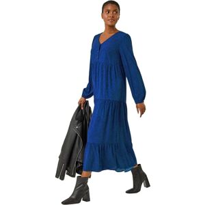 Roman Blue Spot Button Midi Dress - V-neck, Long Sleeves Roman Blue Spot Button Midi Dress - V-neck, Long Sleeves