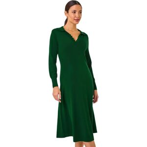 Robe mi-longue en tricot vert foncé avec détail en scallop et décolleté en V - Publicité Robe mi-longue en tricot vert foncé avec détail en scallop et décolleté en V - Publicité