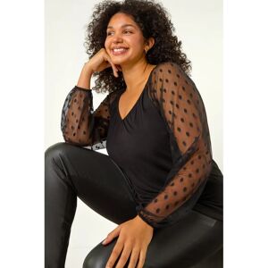 Curve Black Mesh Spot Sleeve Top - Size 30-32 - Top Curve Black Mesh Spot Sleeve Top - Size 30-32 - Top