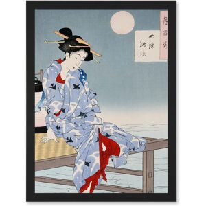 Artery8 Chikanobu Japan Geisha Pier Moon A4 Black Framed Wall Art Artery8 Chikanobu Japan Geisha Pier Moon A4 Black Framed Wall Art