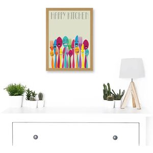 Artery8 Happy Colourful Cutlery - A4 - Light Oak Frame - Framed Wall Art Artery8 Happy Colourful Cutlery - A4 - Light Oak Frame - Framed Wall Art