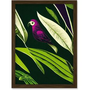 Artery8 - Pink Parrot Linocut Leaves - Framed Wall Art Print Artery8 - Pink Parrot Linocut Leaves - Framed Wall Art Print