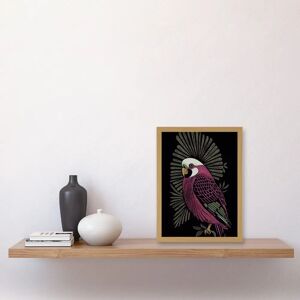 Artery8 - Tropical Bird Jungle Deep Green Linocut - A4 - Framed - Wall Art Artery8 - Tropical Bird Jungle Deep Green Linocut - A4 - Framed - Wall Art