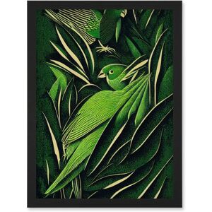 Artery8 - Green Modern Vintage Retro - Tropical Leaves - Parrots - Wall Art Artery8 - Green Modern Vintage Retro - Tropical Leaves - Parrots - Wall Art