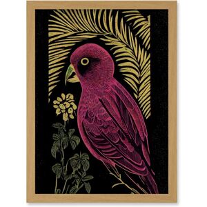 Artery8 - Pink Parrot Linocut - Black Gold - Framed Wall Art Artery8 - Pink Parrot Linocut - Black Gold - Framed Wall Art
