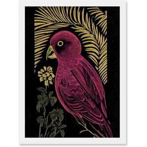 Artery8 - Pink Parrot Linocut - Black Gold - Art Print Artery8 - Pink Parrot Linocut - Black Gold - Art Print