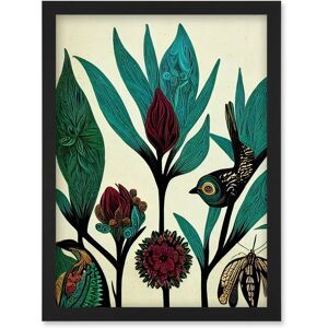 Artery8 - Abstract Folk Art Leaves Flowers Birds - A4 - Wall Art Artery8 - Abstract Folk Art Leaves Flowers Birds - A4 - Wall Art