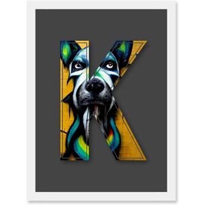 Artery8 - Letter K Dog Face - Yellow - Alphabet Initial - Framed Wall Art Artery8 - Letter K Dog Face - Yellow - Alphabet Initial - Framed Wall Art