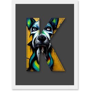 Artery8 - Letter K Dog Face - Yellow - Alphabet Initial - Framed Wall Art Artery8 - Letter K Dog Face - Yellow - Alphabet Initial - Framed Wall Art