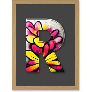 Artery8 - Letter R Yellow Pink Flower - A4 - Light Oak - Framed Wall Art Artery8 - Letter R Yellow Pink Flower - A4 - Light Oak - Framed Wall Art