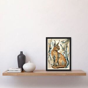Artery8 - Caracal Cat with Teal Plants - Wall Art Print Artery8 - Caracal Cat with Teal Plants - Wall Art Print