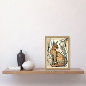 Artery8 Caracal Cat with Teal Plants - Art Print Artery8 Caracal Cat with Teal Plants - Art Print