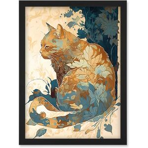 Artery8 - Cat with Leaf Pattern Fur Coat - Framed Wall Art Artery8 - Cat with Leaf Pattern Fur Coat - Framed Wall Art
