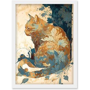 Artery8 - Cat with Leaf Coat - Teal - Wall Art Print Artery8 - Cat with Leaf Coat - Teal - Wall Art Print