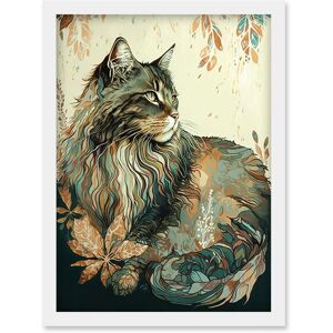 Artery8 - Maine Coon Cat - Flower Pattern - Wall Art Print Artery8 - Maine Coon Cat - Flower Pattern - Wall Art Print