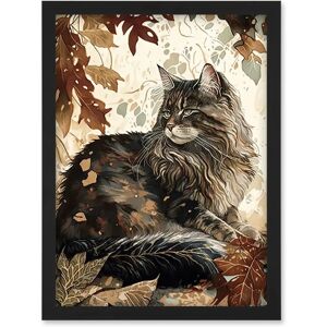 Artery8 - Maine Coon Cat in Autumn Leaves - A4 - Wall Art Artery8 - Maine Coon Cat in Autumn Leaves - A4 - Wall Art