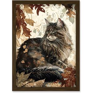 Artery8 Maine Coon Cat in Autumn Leaves A4 Brown Framed Art Print Artery8 Maine Coon Cat in Autumn Leaves A4 Brown Framed Art Print