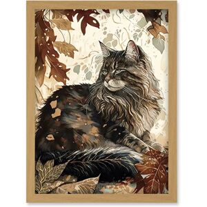 Artery8 Maine Coon Cat in Autumn Leaves - A4 - light oak - Artwork Artery8 Maine Coon Cat in Autumn Leaves - A4 - light oak - Artwork