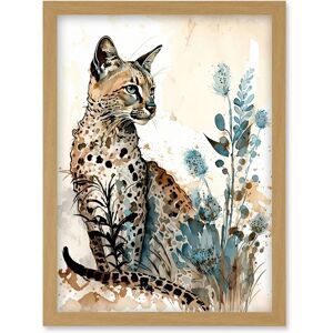 Artery8 - Savannah Cat and Wildflowers - Framed Wall Art Artery8 - Savannah Cat and Wildflowers - Framed Wall Art