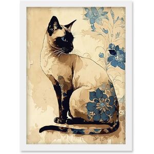 Artery8 - Siamese Cat - Blue Flowers - Wall Art Print Artery8 - Siamese Cat - Blue Flowers - Wall Art Print