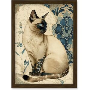 Artery8 - Siamese Cat - Blue Flower - Framed Wall Art Artery8 - Siamese Cat - Blue Flower - Framed Wall Art