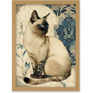 Artery8 - Siamese Cat with Blue Flower Pattern - A4 - Framed Wall Art Artery8 - Siamese Cat with Blue Flower Pattern - A4 - Framed Wall Art
