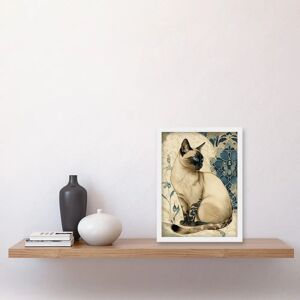 Artery8 - Siamese Cat with Blue Flower Pattern - Wall Art Artery8 - Siamese Cat with Blue Flower Pattern - Wall Art