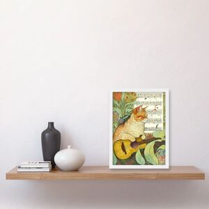Artery8 - Orange Tubby Cat with Guitar - Floral - Wall Art Artery8 - Orange Tubby Cat with Guitar - Floral - Wall Art
