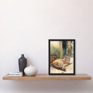 Artery8 - Cat Sunbathing in Mediterranean Village Street - A4 - Black - Framed - Wall Art Print Artery8 - Cat Sunbathing in Mediterranean Village Street - A4 - Black - Framed - Wall Art Print