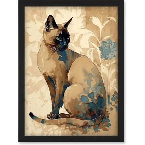 Artery8 - Tonkinese Cat with Blue Flower - Blue - A4 - Framed Wall Art Artery8 - Tonkinese Cat with Blue Flower - Blue - A4 - Framed Wall Art
