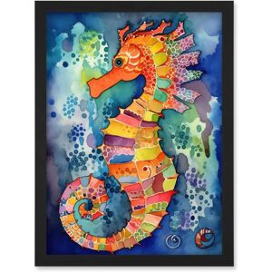 Artery8 - Seahorse Folk Art - Framed - A4 - Wall art print Artery8 - Seahorse Folk Art - Framed - A4 - Wall art print