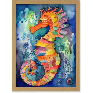 Artery8 - Seahorse Vibrant Colour Pattern - A4 - Light oak - Framed wall art Artery8 - Seahorse Vibrant Colour Pattern - A4 - Light oak - Framed wall art