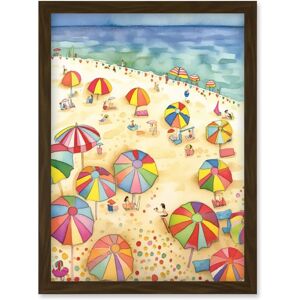 Artery8 - Summer Beach Sunshine Folk Art Artwork Framed Wall Art Print - brown - A4 - framed - Art print Artery8 - Summer Beach Sunshine Folk Art Artwork Framed Wall Art Print - brown - A4 - framed - Art print