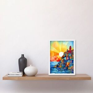 Artery8 - Sunset Coastal Cliffs Lighthouse - Framed - Wall Art Artery8 - Sunset Coastal Cliffs Lighthouse - Framed - Wall Art