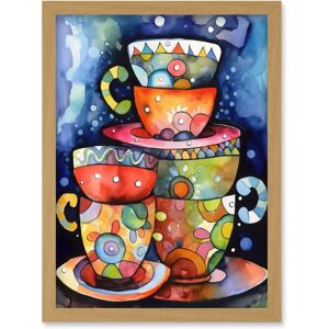 Artery8 - Kitchen Folk Art Mugs And Cups Artwork - Light Oak - Wall Art Print Artery8 - Kitchen Folk Art Mugs And Cups Artwork - Light Oak - Wall Art Print