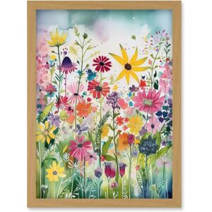 Artery8 - Bright Wildflower Blooms - A4 - Light Oak - Wall Art Print Artery8 - Bright Wildflower Blooms - A4 - Light Oak - Wall Art Print