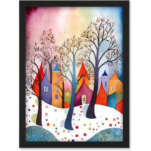 Artery8 Winter Whimsy Forest Village - Black - A4 - Framed Wall Art Artery8 Winter Whimsy Forest Village - Black - A4 - Framed Wall Art