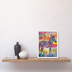 Artery8 - Zebra Rainbow Floral Abstract Folk Art - Framed Artery8 - Zebra Rainbow Floral Abstract Folk Art - Framed