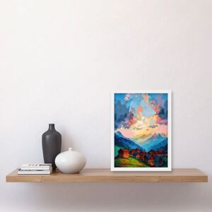 Artery8 Atmospheric Clouds at Dawn Over Small Village Houses in the Alps - A4 - Framed - Watercolour Art print Artery8 Atmospheric Clouds at Dawn Over Small Village Houses in the Alps - A4 - Framed - Watercolour Art print