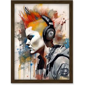 Artery8 - Edgy Punk Woman - Red Mohawk - Headphones - Wall Art Artery8 - Edgy Punk Woman - Red Mohawk - Headphones - Wall Art
