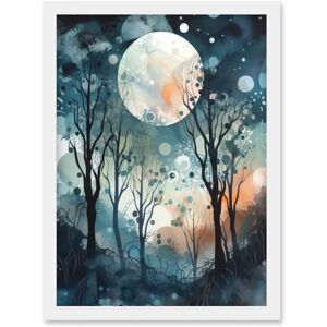 Artery8 Full Moon Winter Forest Landscape - A4 White Framed Wall Art Artery8 Full Moon Winter Forest Landscape - A4 White Framed Wall Art