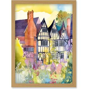 Artery8 - Sunrise Over Tudor Houses and Spring Blossoms - A4 - Light Oak - Framed Wall Art Artery8 - Sunrise Over Tudor Houses and Spring Blossoms - A4 - Light Oak - Framed Wall Art