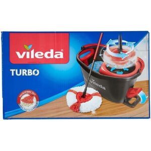 Vileda Turbo Mop and Bucket - Hard Floor - Grey/Red/White - 1 Size Vileda Turbo Mop and Bucket - Hard Floor - Grey/Red/White - 1 Size