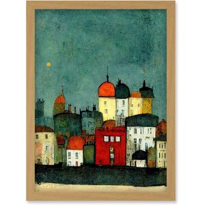 Artery8 - Playful Town Skyline Scene - A4 - Light Oak - Framed Wall Art Artery8 - Playful Town Skyline Scene - A4 - Light Oak - Framed Wall Art