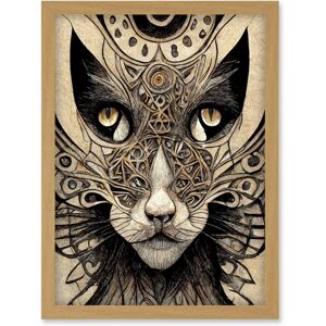 Artery8 - Abstract Cat Face - Light Oak - Wall Art Print Artery8 - Abstract Cat Face - Light Oak - Wall Art Print