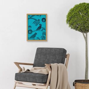 Artery8 - Linocut Blue Birds Jungle - Teal - Wall Art Artery8 - Linocut Blue Birds Jungle - Teal - Wall Art
