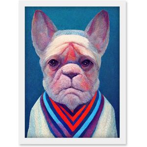 Artery8 - French Bulldog In A Colourful Sweater Hockneyesque - Framed - A4 - Wall Art Artery8 - French Bulldog In A Colourful Sweater Hockneyesque - Framed - A4 - Wall Art