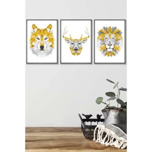 ARTZE - Geometric Animal Heads - Yellow Grey - Framed Wall Art ARTZE - Geometric Animal Heads - Yellow Grey - Framed Wall Art